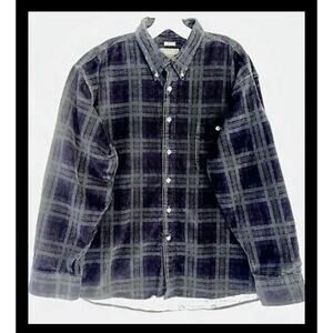 VTG Navy Plaid Corduroy Shacket Mens XL Shirt 16 Wales Gorpcore Outdoor Bruno